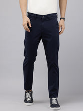 Men's Navy Blue Cotton Caribbean Slim Fit Solid 5 Pocket Cross Pocket Trouser